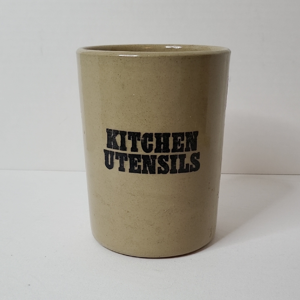 Vintage Pearsons Kitchen Utensils Crock Holder Beige Black